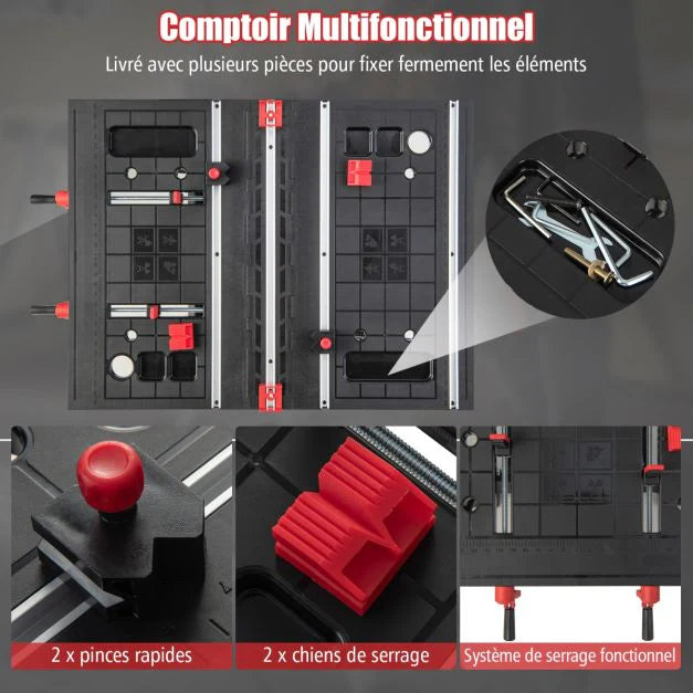 Établi Pliable avec Plate-Forme 2 en 1 - 2 Hauteurs Réglables
