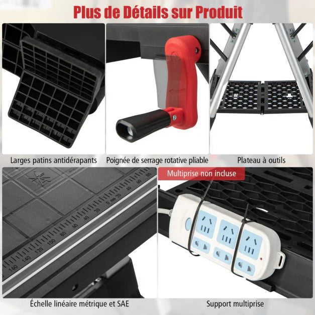 Établi Pliable avec Plate-Forme 2 en 1 - 2 Hauteurs Réglables