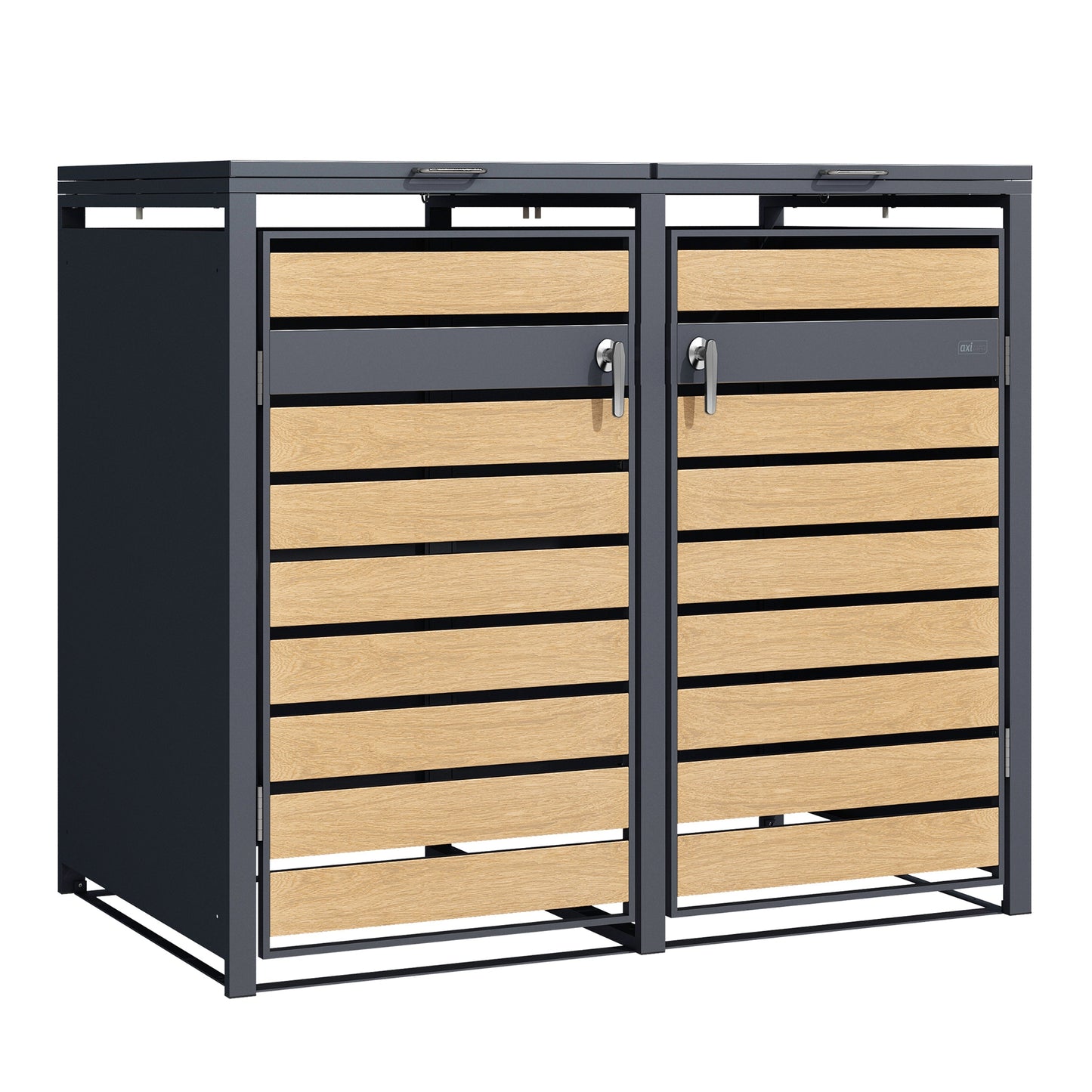 Cache poubelle en métal Anthracite/Effet Bois - 2 conteneurs