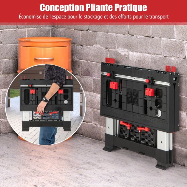 Établi Pliable avec Plate-Forme 2 en 1 - 2 Hauteurs Réglables