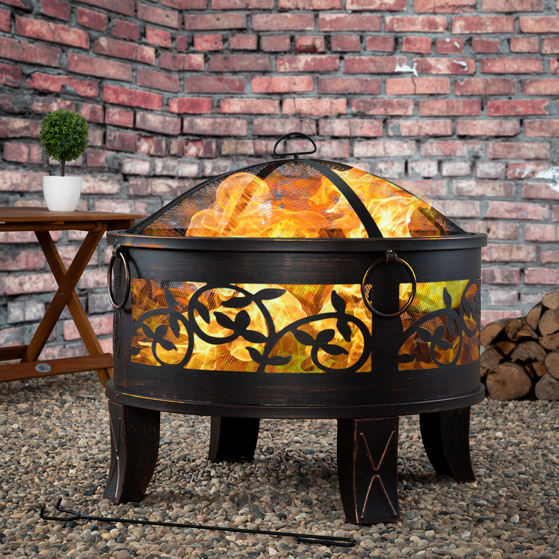 Brasero de jardin en acier rond Ø 66 cm noir et bronze