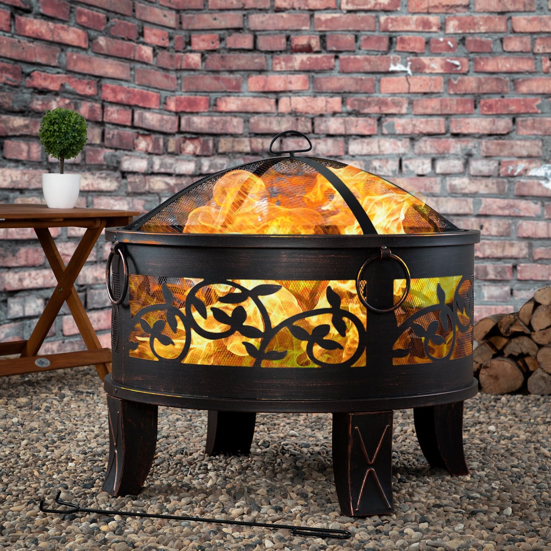 Brasero de jardin en acier rond Ø 66 cm noir et bronze