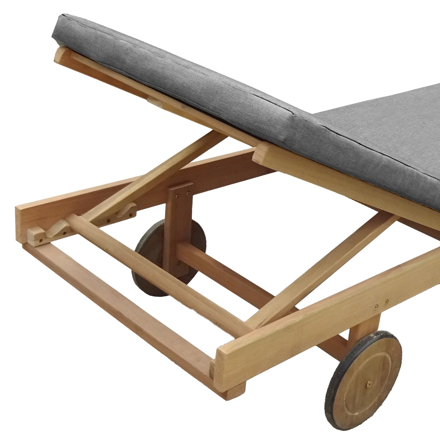 Bain de soleil pliant en acacia - coussin gris