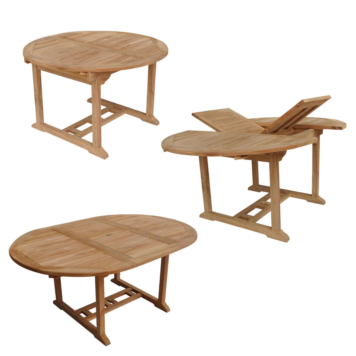 Salon de jardin en teck - table ronde extensible pour 6 personnes