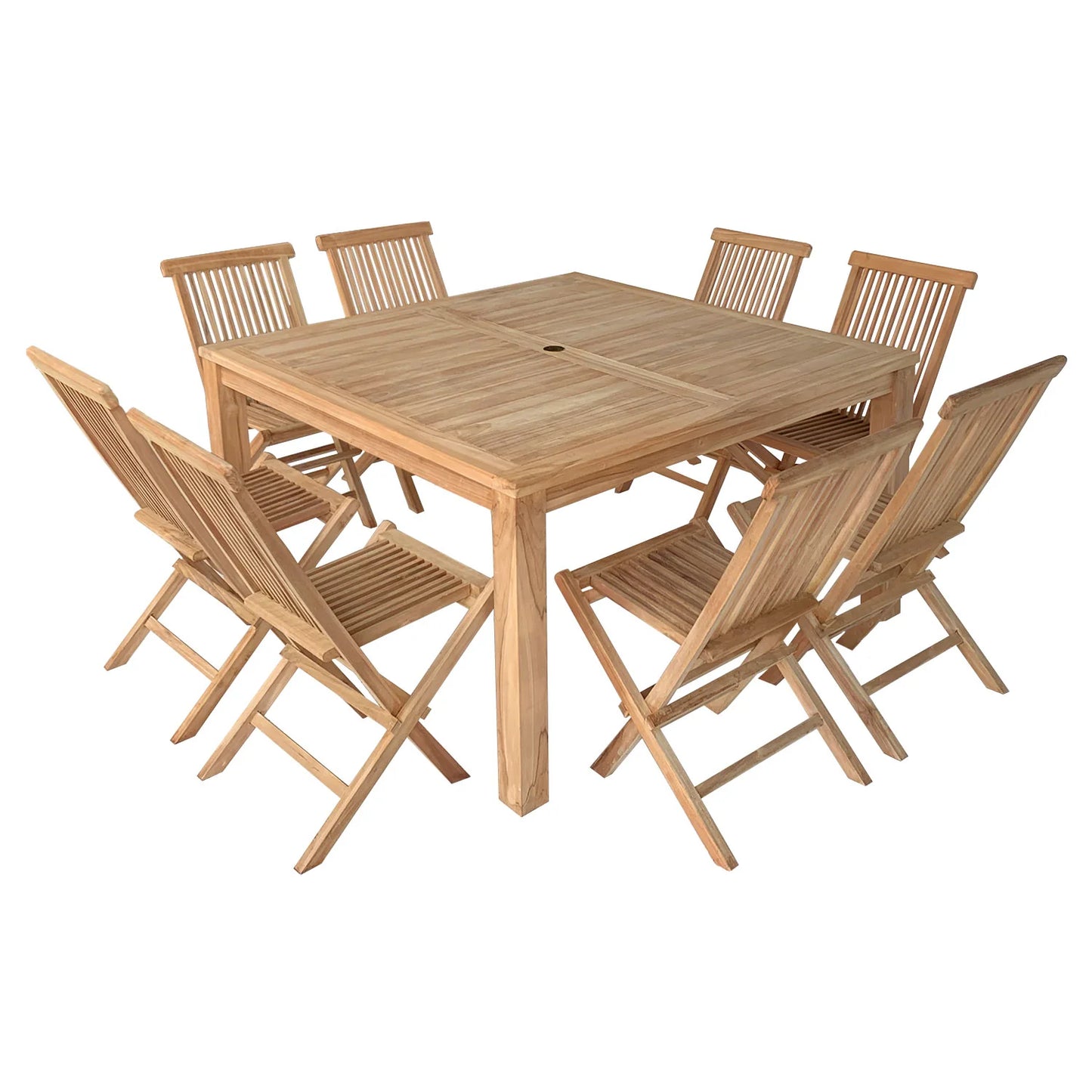 Salon de jardin en teck - table carrée et chaises pliantes - 8 personnes