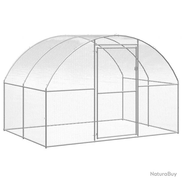 Poulailler enclos pour poules d'extérieur 3 x 2 x 2 m en acier galvanisé - Argent