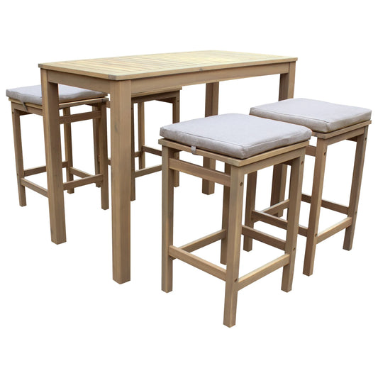 Mange-debout en acacia 4 places - avec coussins sable