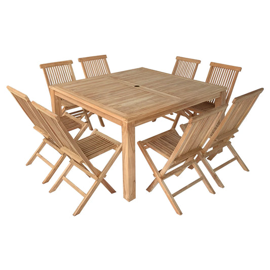 Salon de jardin en teck - table carrée et chaises pliantes - 8 personnes